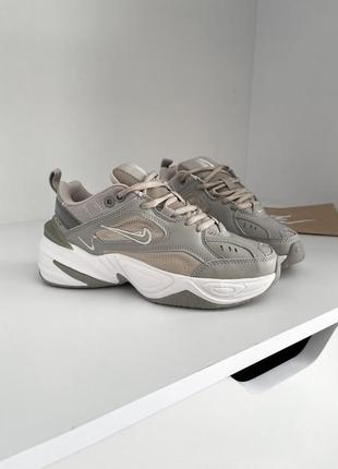 Nike m2k tekno beige olive жіночі трендові кросівки найк натуральна шкіра бежеві оливкові женские темно бежевые оливковые кроссовки натуральная кожа9 фото