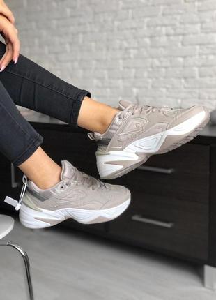 Nike m2k tekno beige olive жіночі трендові кросівки найк натуральна шкіра бежеві оливкові женские темно бежевые оливковые кроссовки натуральная кожа
