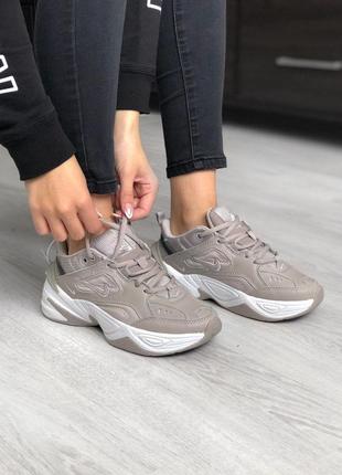 Nike m2k tekno beige olive жіночі трендові кросівки найк натуральна шкіра бежеві оливкові женские темно бежевые оливковые кроссовки натуральная кожа2 фото