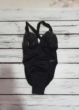 Сдельный черный купальник цельный суцільний закрытый слитный с эффектом блеска gino lapis женский1 фото