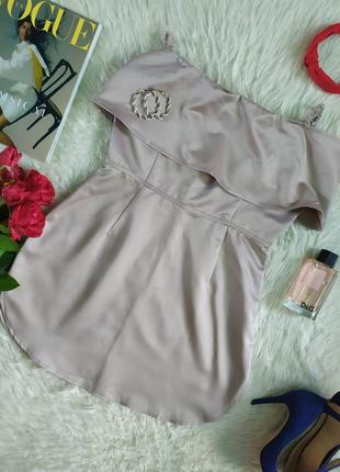 Стильна пудрова атласна сукня плаття міні розмір l від in the style1 фото