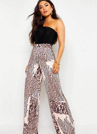 Брендові еластичні штани широкі леопардовий принт1 фото