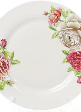 Набор 6 фарфоровых обеденных тарелок "чайная роза" ø27см