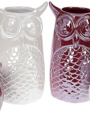 Ваза керамическая "сова" 19см, жемчужный бордовый