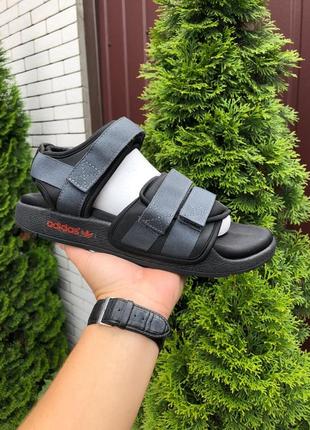 Сандалии мужские adidas adilette sandals серые с черным / smb ✔️5 фото