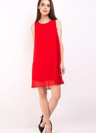 Шифоновое, двухслойное на подкладке красное миди платье