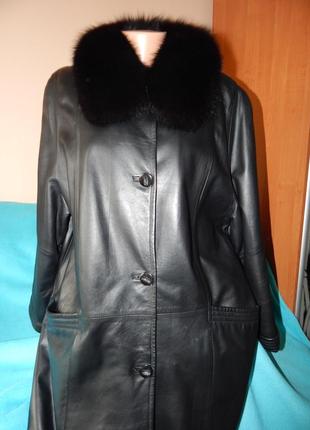 Кожаное пальто с мехом большой размер