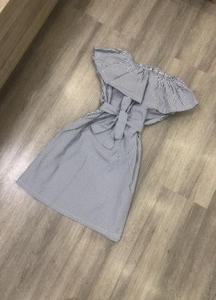 В наличии женское летнее платье рубашка сарафан размер s/m в полоску морячка с карманами под пояс с баской с рюшкой