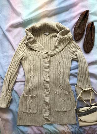 В'язана тепла подовжена кофта кардиган