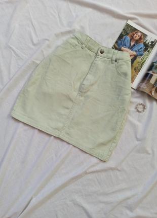 Мятная джинсовая юбка трапеция2 фото