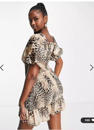 Атласна сукня з обємними рукавами в леопардовий принт атласну сукню з об'ємними рукавами леопард4 фото