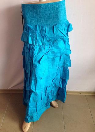 Юбка женская летняя макси в пол, юбка с рюшами, р. м-хl, украина1 фото