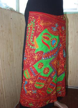 Шикарные оригинальные штаны-юбка со слоном в индийском стиле7 фото
