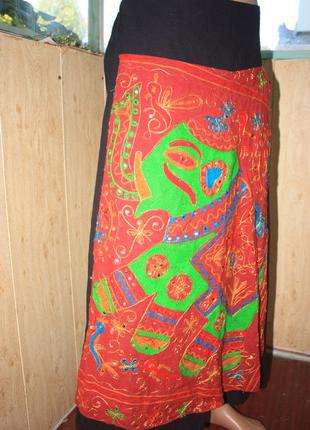 Шикарные оригинальные штаны-юбка со слоном в индийском стиле6 фото