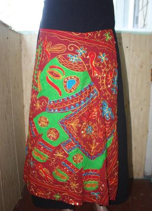 Шикарные оригинальные штаны-юбка со слоном в индийском стиле5 фото