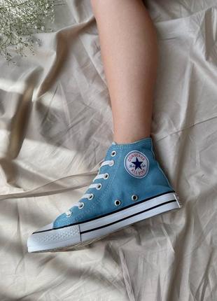 Converse chuck taylor all star hi blue яскраві жіночі високі кеди конверс блакитні женские высокие голубые яркие кеды на весну лето6 фото