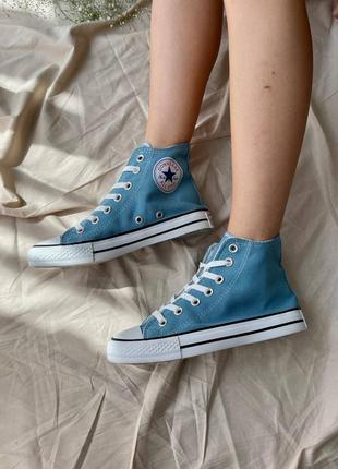 Converse chuck taylor all star hi blue яскраві жіночі високі кеди конверс блакитні женские высокие голубые яркие кеды на весну лето1 фото