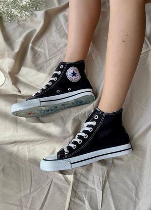 Converse chuck taylor all star hi black жіночі класичні високі кеді конверс чорні жіночі високі чорні кеди на весну літо