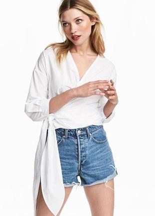 Белая хлопковая блузка блуза h&m с запахом