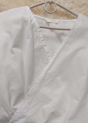 Белая хлопковая блузка блуза h&m с запахом6 фото