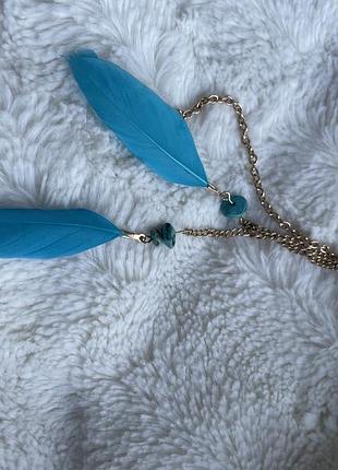 Невидимка шпилька з пір'ям і камінням бірюзи