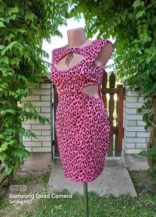 Рожеве приталене грайливе платтячко в леопардовий принт8 фото