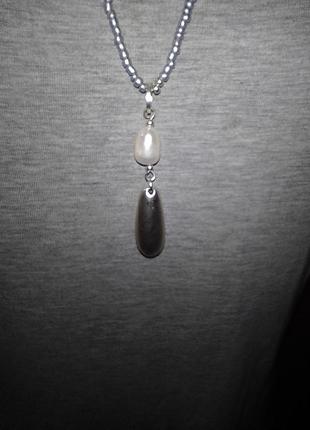 Длинное ожерелье локет тайник с натуральным речным жемчугом2 фото