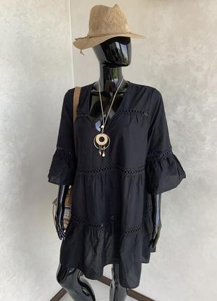 H&m пляжное хлопковое черное платье свободного кроя3 фото