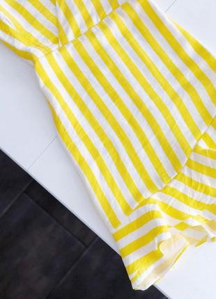 Літній ефектний сарафанчик смужку яскраво-жовтий з ефектом запаху на грудях тканина натуральна хб є5 фото