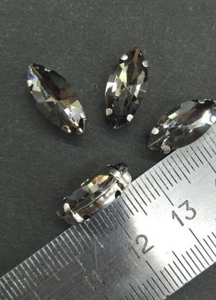 Страз в цапах 7*15мм (стекло) графитовый