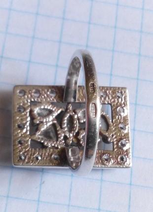 Серебряное кольцо в стиле ар-деко с цирконами9 фото