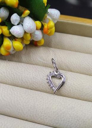 Срібний ніжний маленький кулон підвіска серце з білим фіанітом 925