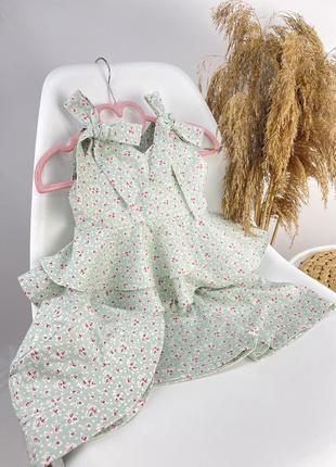 Літній костюм топ та шортики з бавовни костюм для дівчинки ніжний принт квітковий