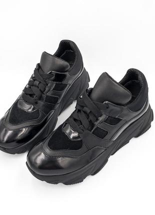 Кожанные кроссовки черные bistfor