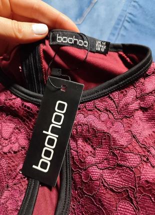 Boohoo платье бордо бордовое винное марсала вишневое бургунди чёрное по фигуре3 фото