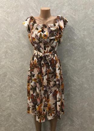 Платье сарафан миди на пуговицах в цветы