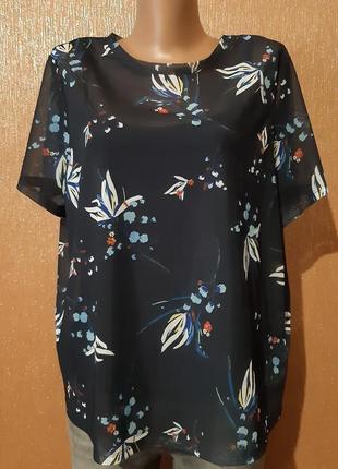 Нова темно синя блуза в квіти короткий рукав collection m&s розмір 14/161 фото