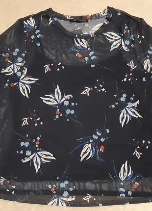 Нова темно синя блузка в квіти короткий рукав collection m&s розмір 14/163 фото
