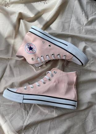 Converse chuck taylor all star hi pink peach жіночі класичні високі кеді конверс ніжно рожеві персикові високі рожеві персик кеди на весну літо1 фото