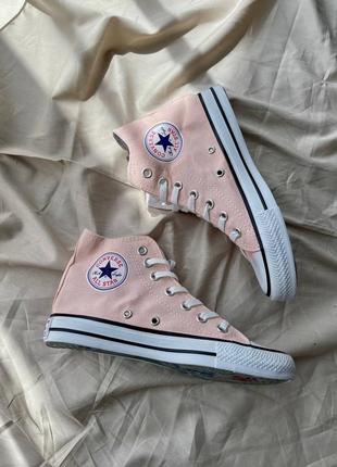 Converse chuck taylor all star hi pink peach жіночі класичні високі кеди конверс ніжно рожеві персикові высокие розовые персик кеды на весну лето2 фото