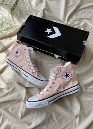 Converse chuck taylor all star hi pink peach жіночі класичні високі кеді конверс ніжно рожеві персикові високі рожеві персик кеди на весну літо2 фото