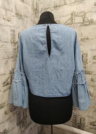 Джинсова коротке кофтинка блуза з гарними рукавчиками з рюшами3 фото