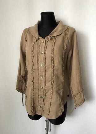 Лляна блуза коричнева lauren vidal романтик щільний льон етно-бохо гранж рюші