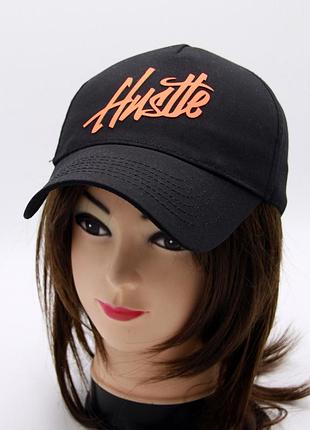 Бейсболка hustle чорна без верху літня, жіноча кепка з логотипом hustle на літо