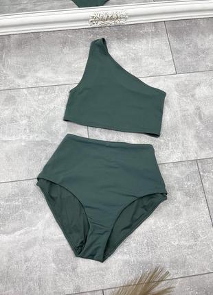 Зелёный раздельный купальник пастельного оттенка малинький размер3 фото