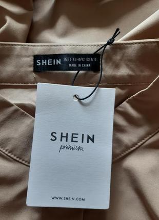 Стильное платье рубашка, бежевая с поясом, накладными карманами большого размера shein9 фото