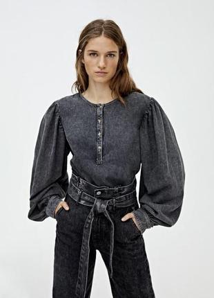 Сіра джинсова блузка сорочка сорочка з широкими рукавами pull & bear