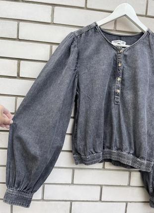 Сіра джинсова блузка сорочка рубашка з широкими рукавами  pull & bear8 фото
