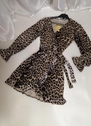 Сукня леопард велюр сукня на запах стягується пояском по фігурі, вимірів немає. довжина сукні 86 см5 фото