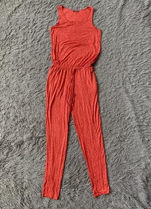 Комбінезон ромпер кораловий з штанами літо принт віскоза